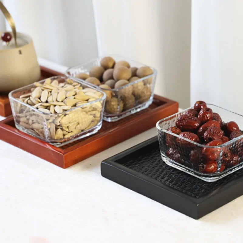 plateau service tissé moderne marron clair fruits thé rangement restaurant