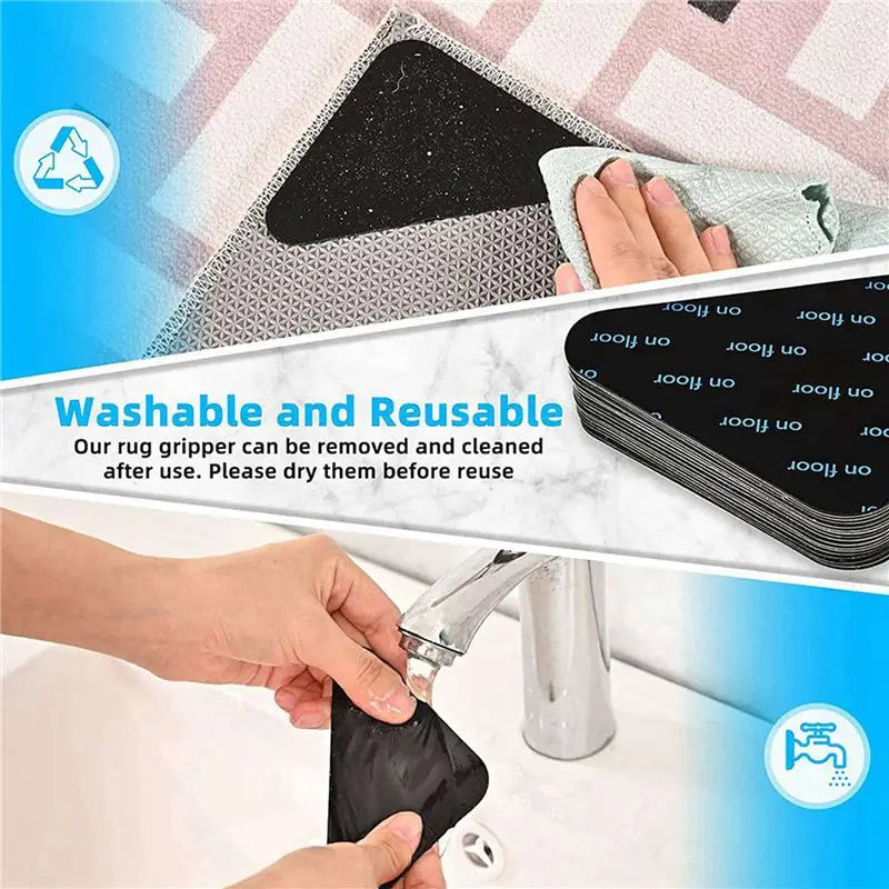 tapis antislip antidérapant solide daim gris clair carrés noirs moderne adhésif triangle
