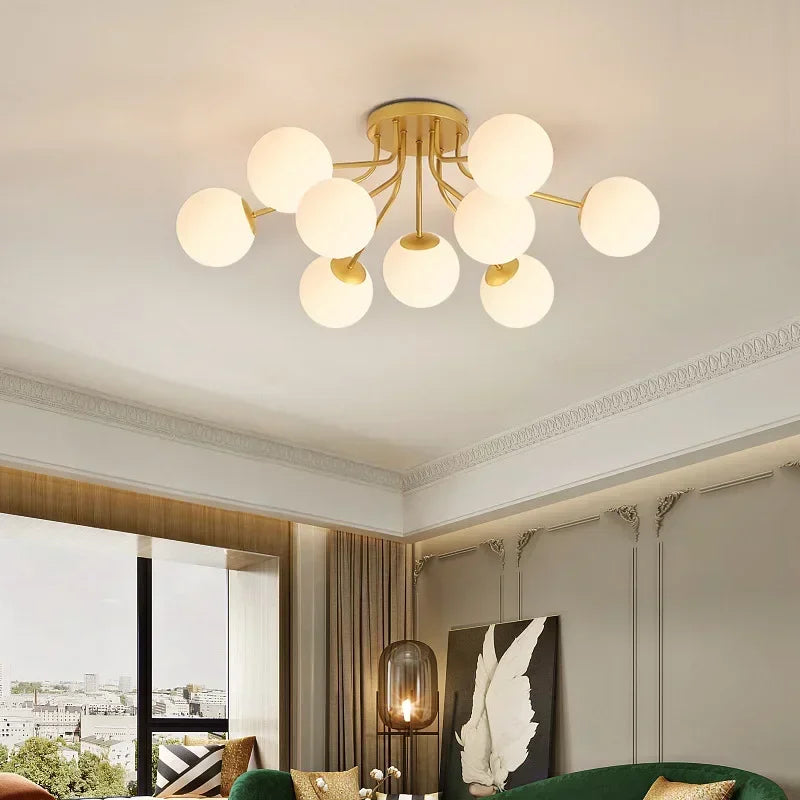 lampe moderne or blanc boules sphères translucides nordique fixée