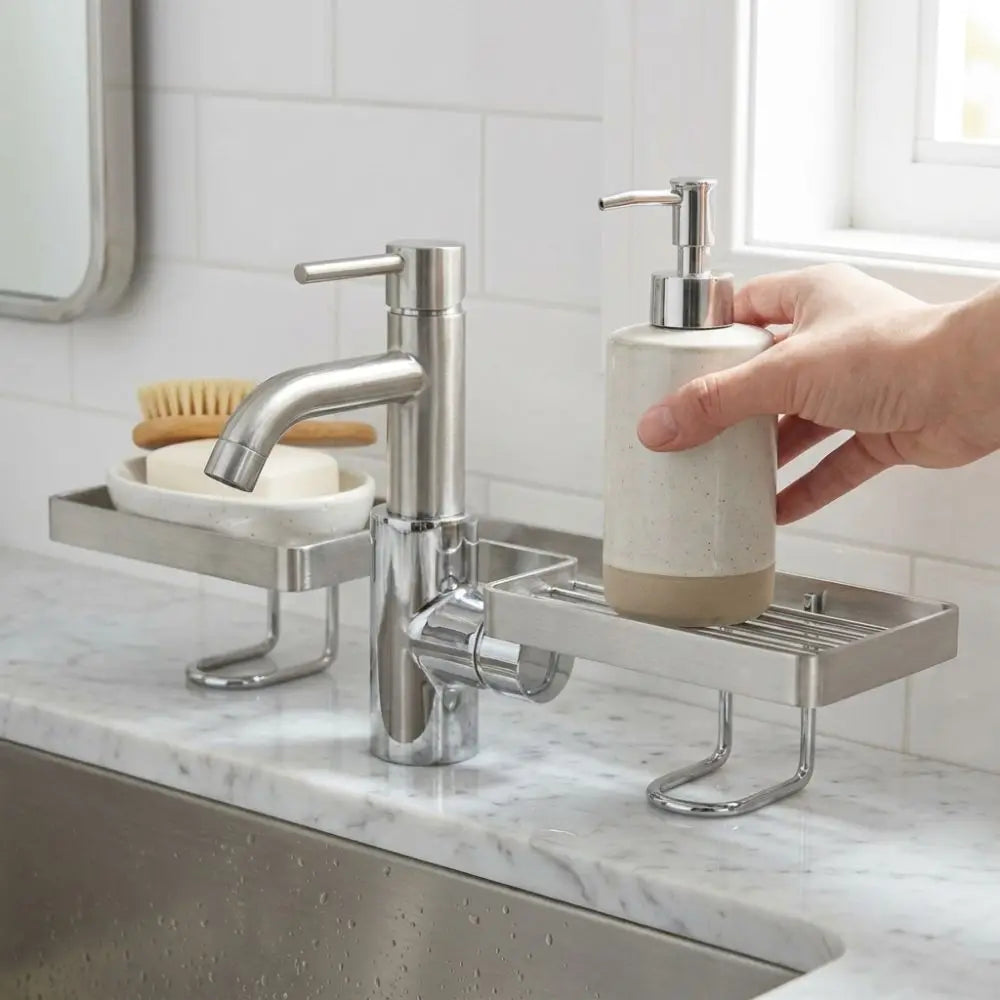 porte savon mural argenté moderne finition brossée clips fixation sans perçage drainage eau stable
