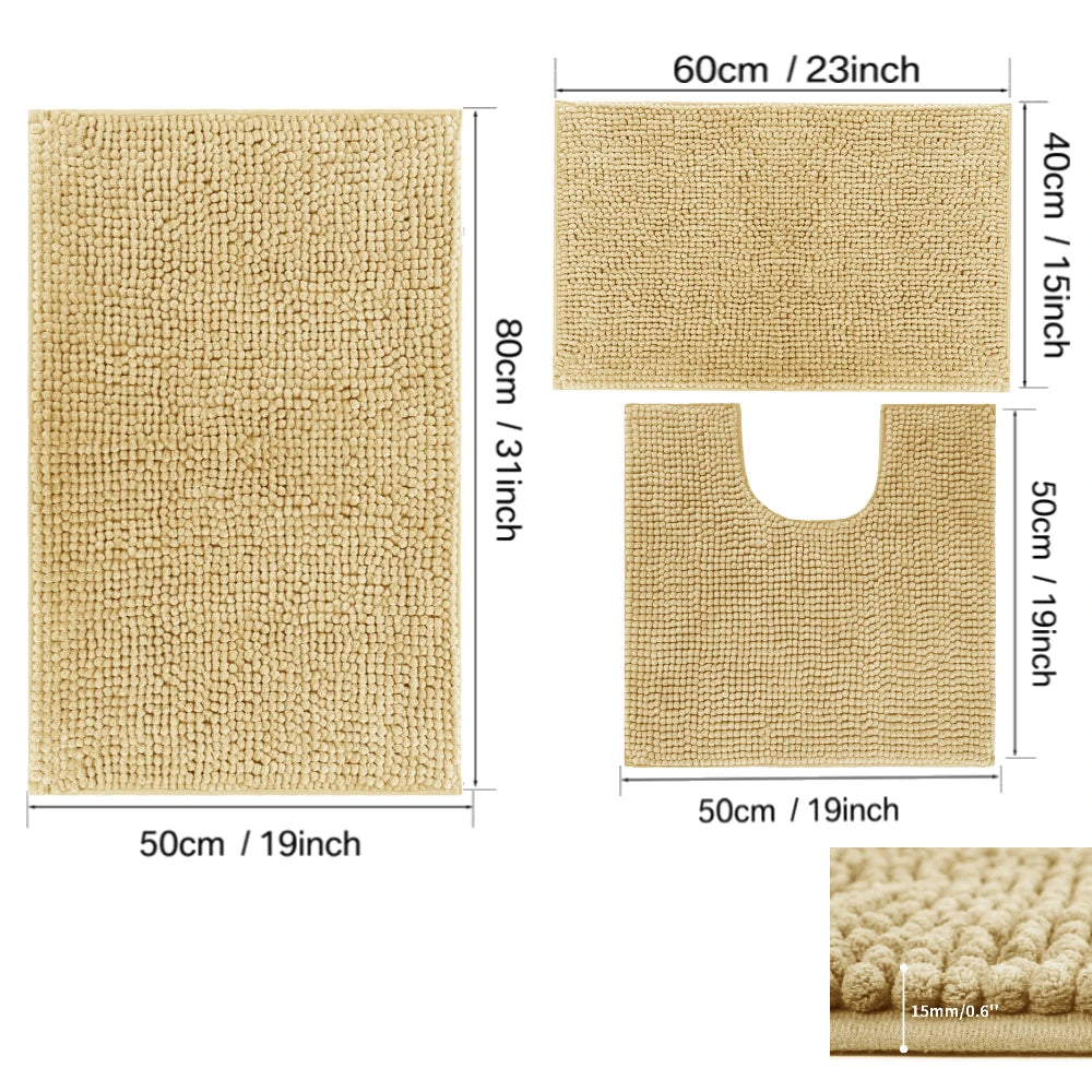 ensemble tapis bain chenille doux absorbant secage rapide motif rayures salle bain
