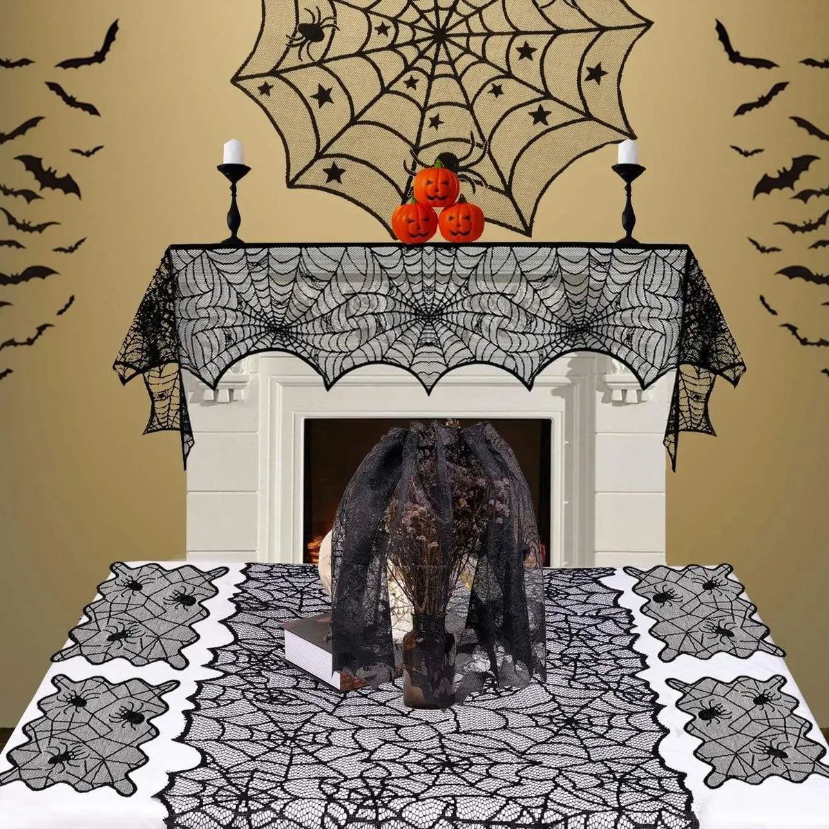 rideau halloween noir toile d'araignée chauves souris imperméable réutilisableextérieurintérieur