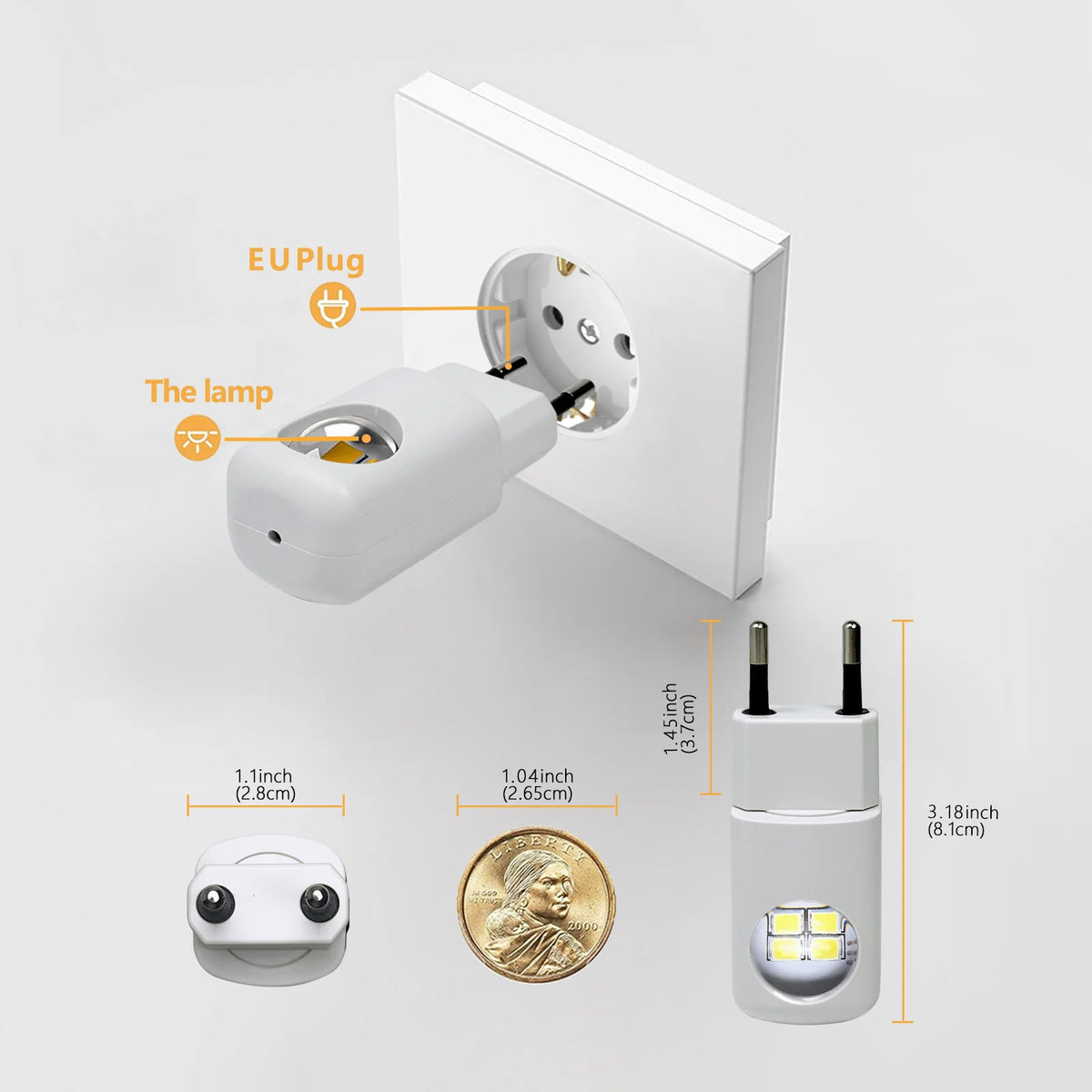 lampe nuit rechargeable led moderne adhésive blanc minimaliste prise eu us