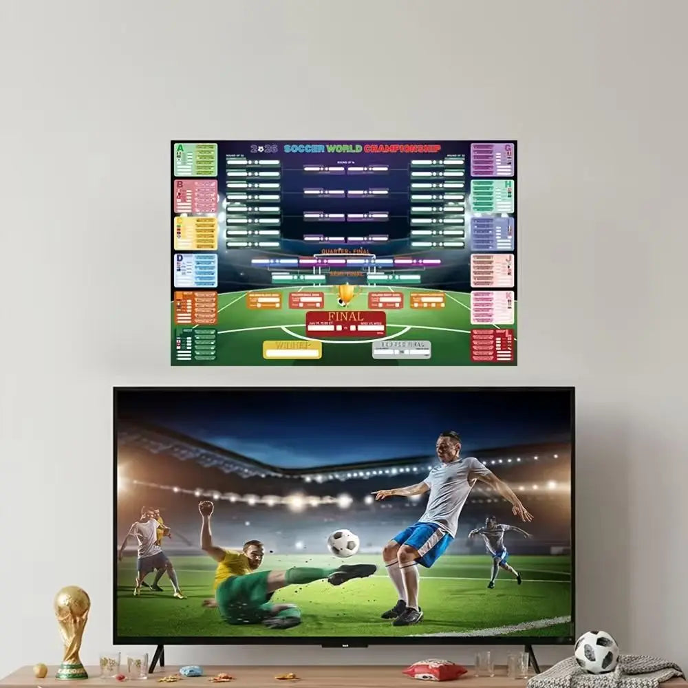 calendrier match football 2026 graphique moderne opaque adhésif noir vert rouge jaune bleu textes
