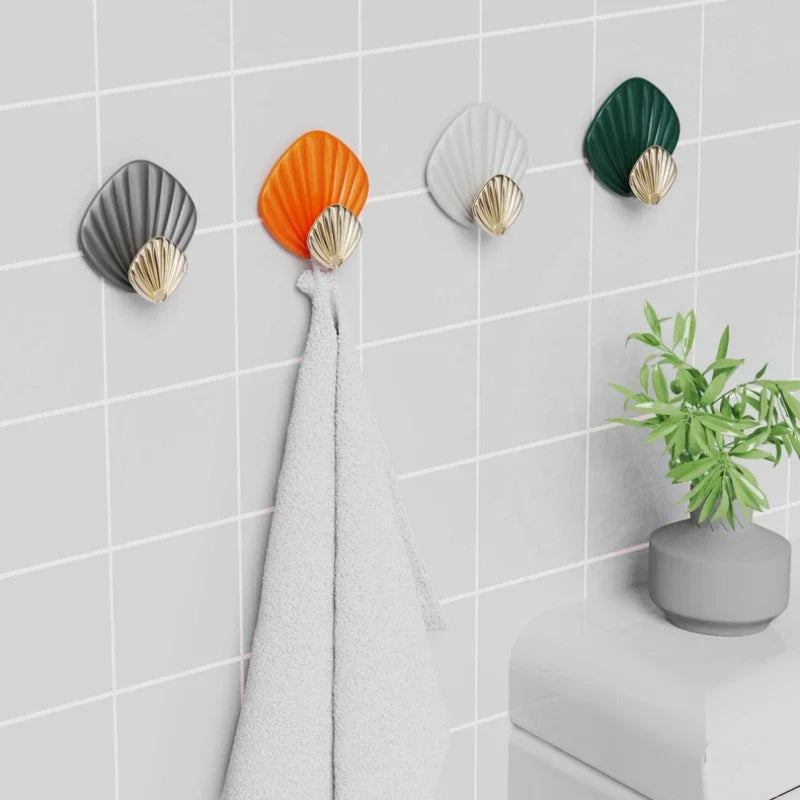 porte serviettes adhésifs coquillage moderne blanc gris orange vert salle bains cuisine