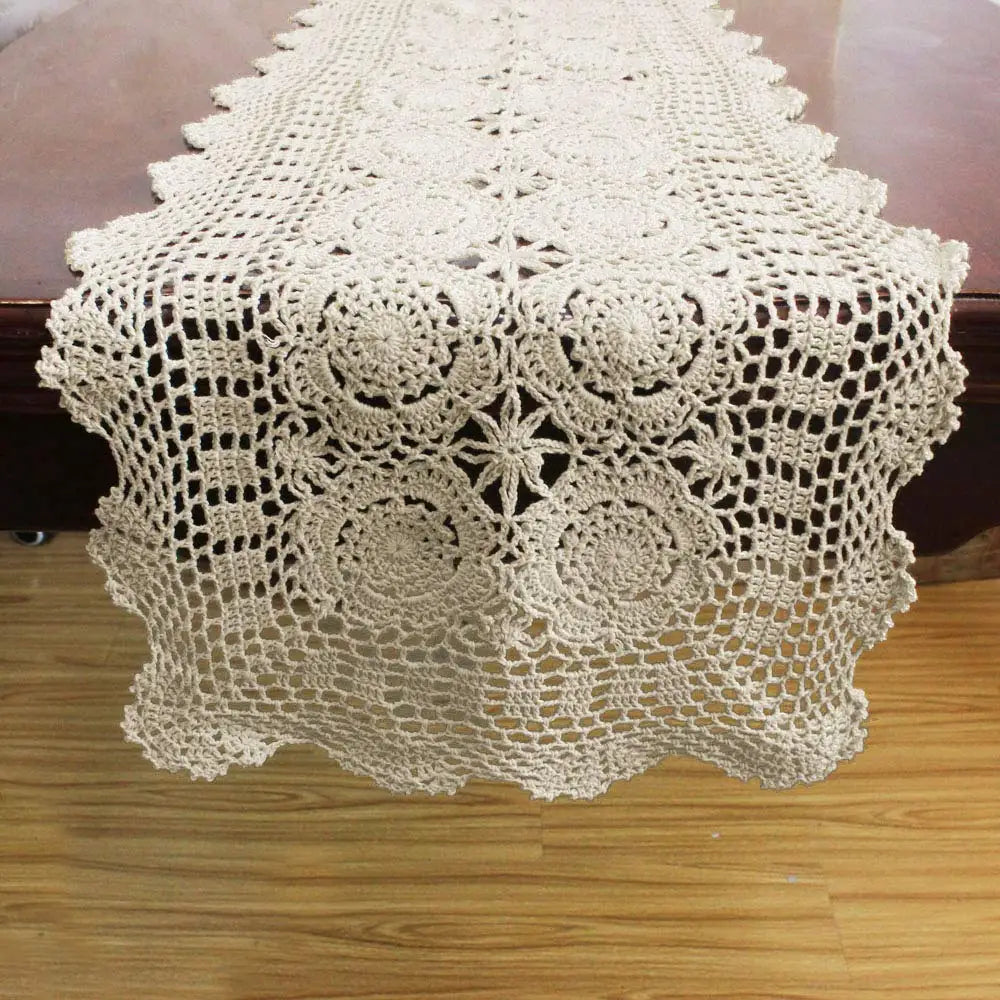 nappe dentelle fleur coton blanc cassé motif floral texture ajourée vintage rustique 140cm farmhouse
