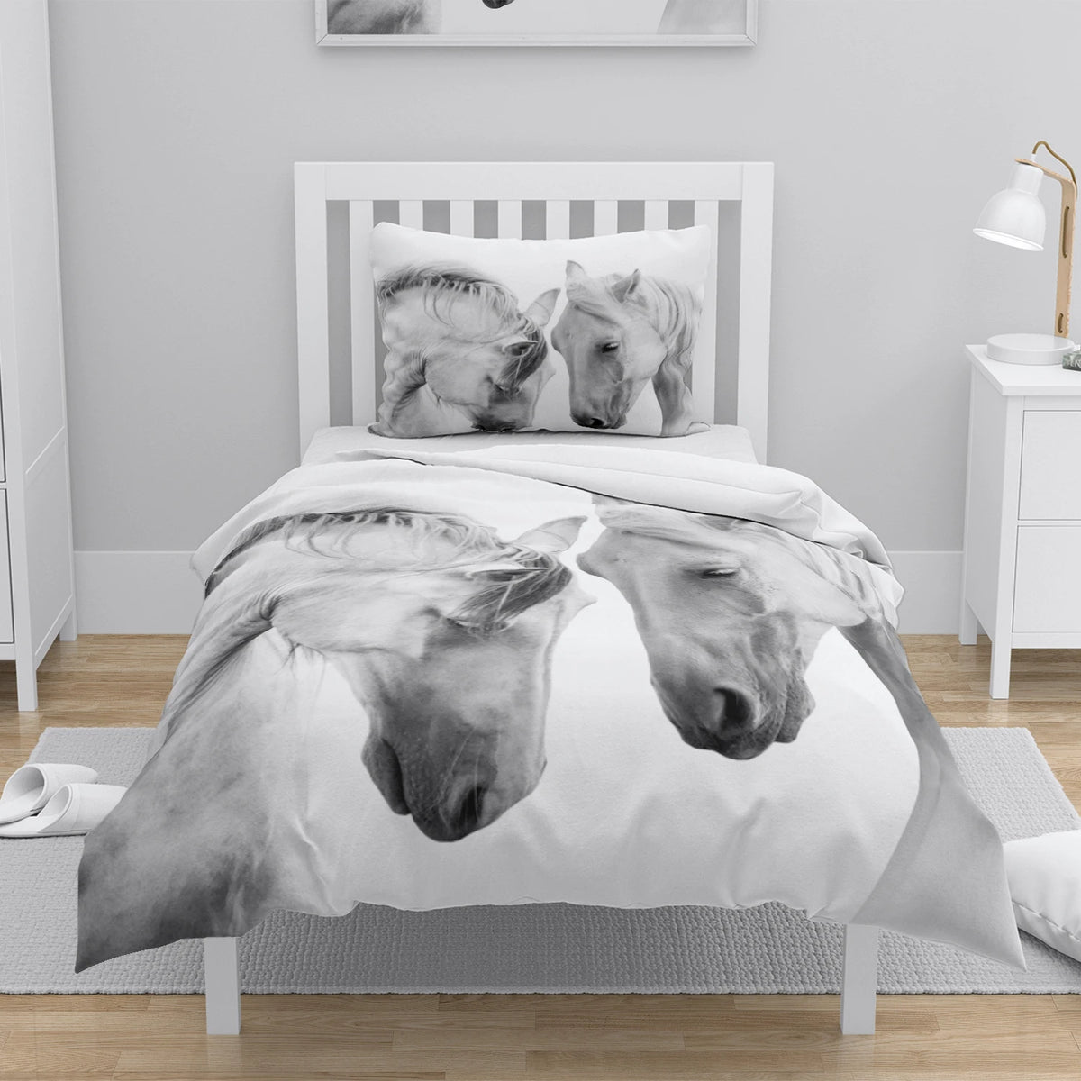 Housse de couette cheval 3D dans une chambre décorée