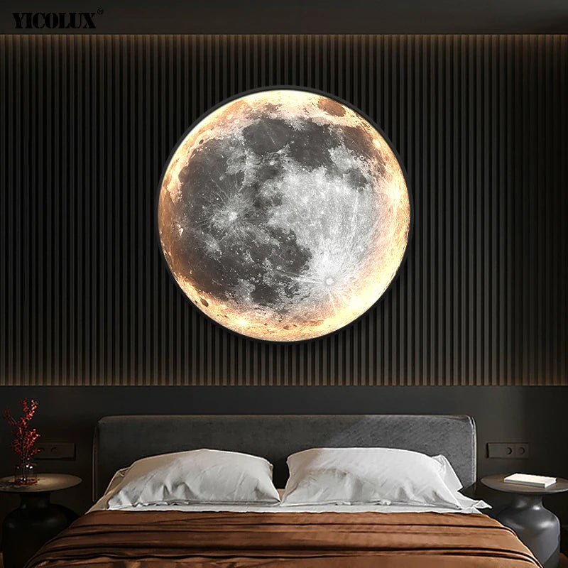 applique murale lune lumineuse led moderne relief blanc gris noir décoration intérieur