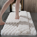 tapis bain polyester blanc gris marron texture moelleuse motif rondes formes moderne épuré absorbant