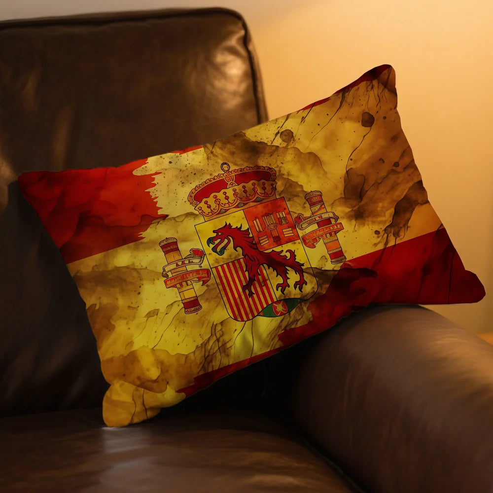 housse coussin drapeau espagnol imprimé polyester moderne rouge jaune blason royal 30x50cm 40x60cm 48x74cm