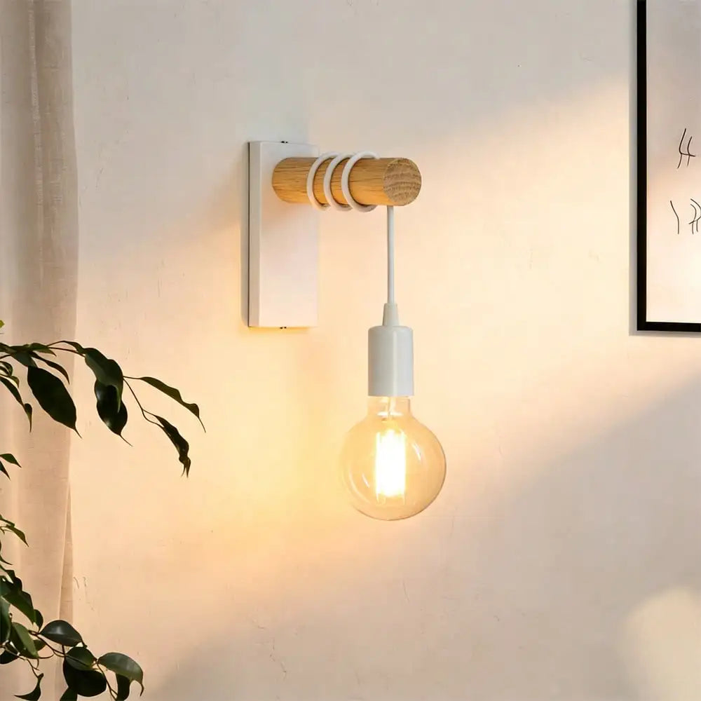 lampe murale bois naturel spirales noires moderne rustique fixée mur entrée chambre étude salon