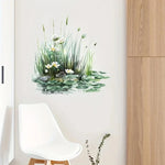 sticker mural paysage aquatique fleurs blanches herbe réaliste adhésif intérieur extérieur carreaux muraux moderne