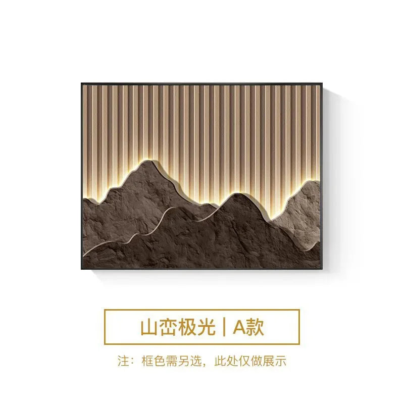 cadre mural contemporain noir montagne relief lignes lumineuses minimaliste fixations murales decoration interieur