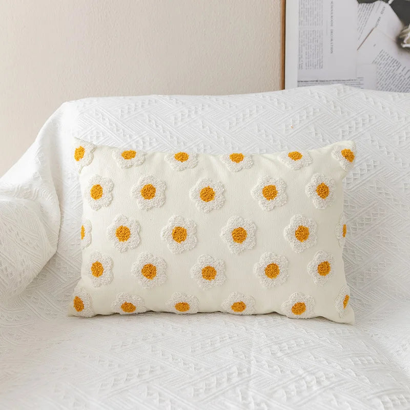 coussins brodés fleurs blancs jaunes modernes 30x50cm opaques décoration maison
