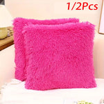 housse coussin rectangulaire fourrure polyester solide moderne noir rose gris clair rouge fermeture glissière