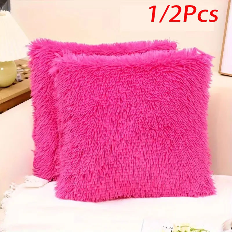 housse coussin rectangulaire fourrure polyester solide moderne noir rose gris clair rouge fermeture glissière