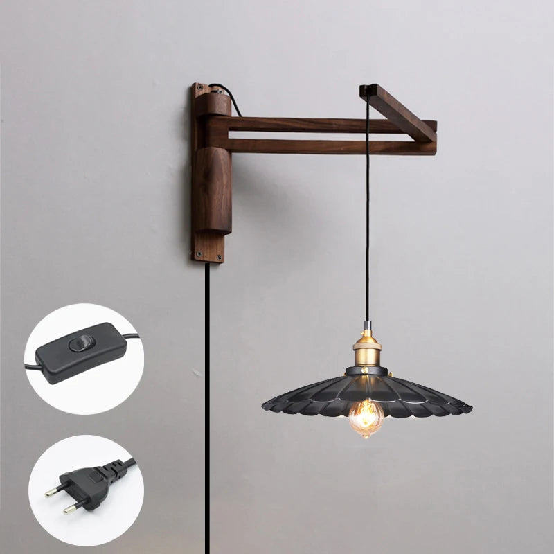 lampe murale bois moderne abat jour fleur industriel rustique chambre entrée