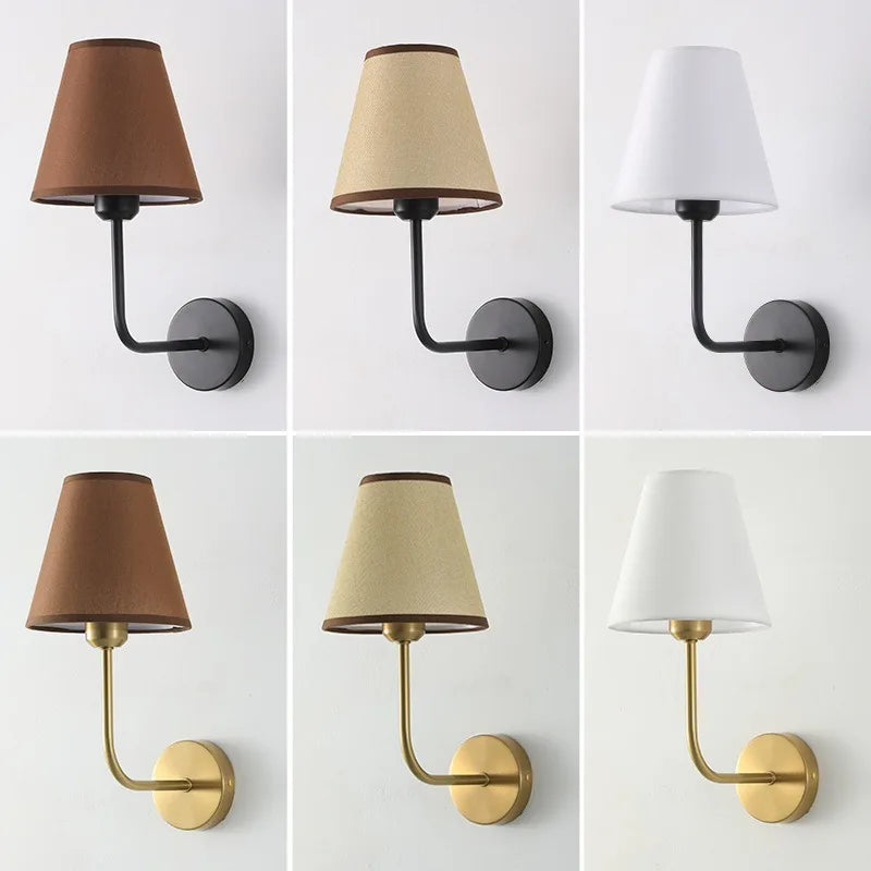 applique murale moderne or noir beige toile lin lampe abat jour