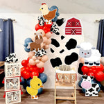 décorations fête animaux ferme porc poulet cheval vache mouton carton mousse rouge blanc bleu