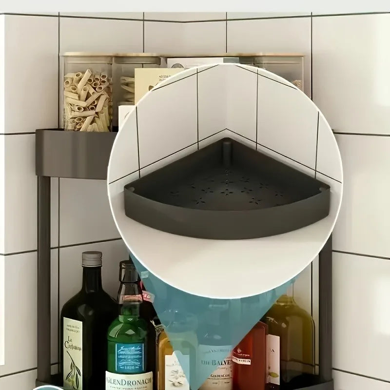 étagère angle pliable noire moderne niveaux rangement bouteilles cosmétiques salle bain cuisine