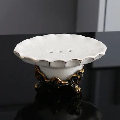 support savon céramique blanc doré ornements classique baroque pièce pied sculpté