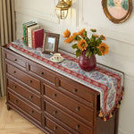 chemin table broderie traditionnelle motifs floraux beige marron rouge bleu vert classique ethnique tassel