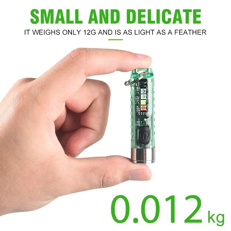 mini lampe poche rechargeable led argentée verte bleue portable annneau porte cle compact