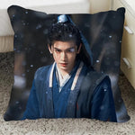 housse coussin décoratif moderne carré noir blanc bleu beige portrait théâtre 45cm 45cm polyester