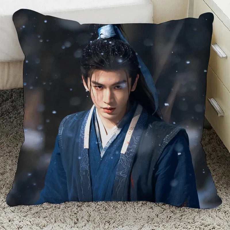 housse coussin décoratif moderne carré noir blanc bleu beige portrait théâtre 45cm 45cm polyester
