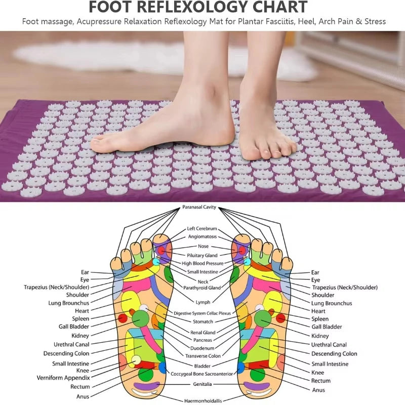 tapis massage acupression violet points blancs relief moderne relaxation dos pieds tête