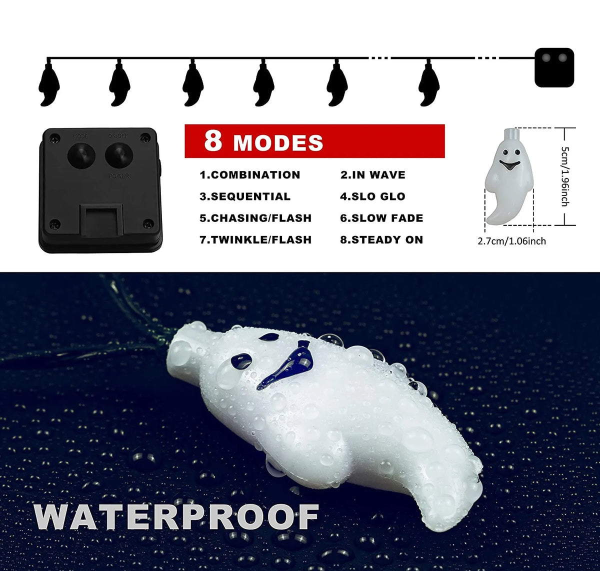 guirlande lumineuse halloween fantômes souriants led solar blanc clipsextérieur festive vacances