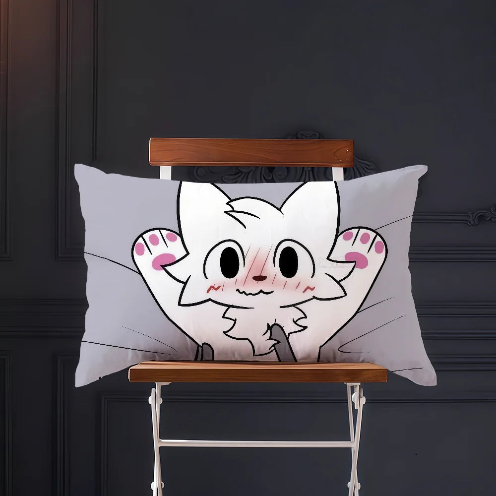 taie d'oreiller imprimée chat dessin animé cute kawaii suspension blanc rose bleu cartoon decorative