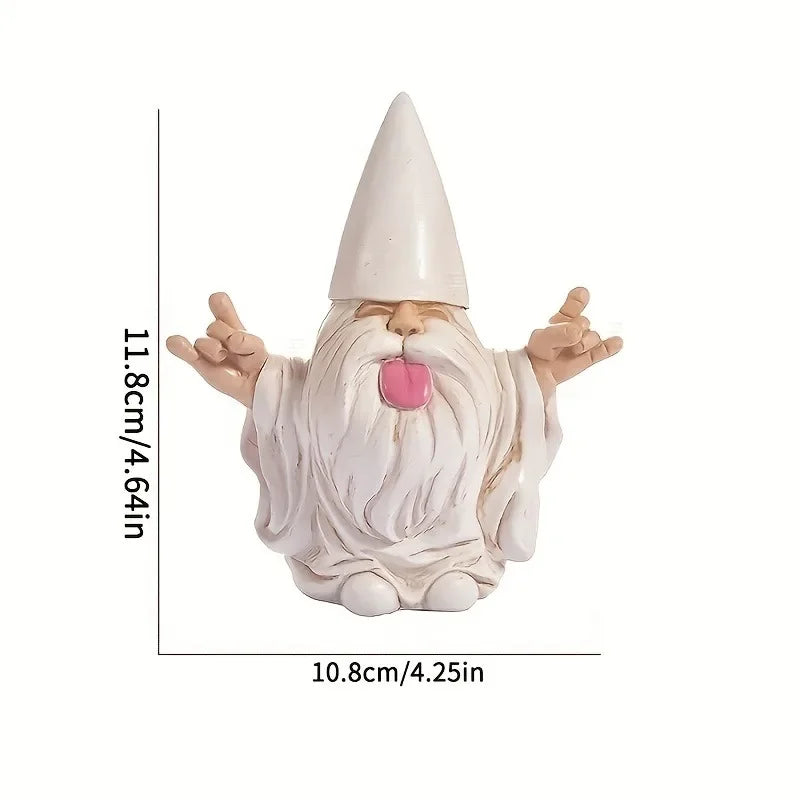 statue gnome blanc rock pose humour jardin extérieur ornement déco vieux aspect