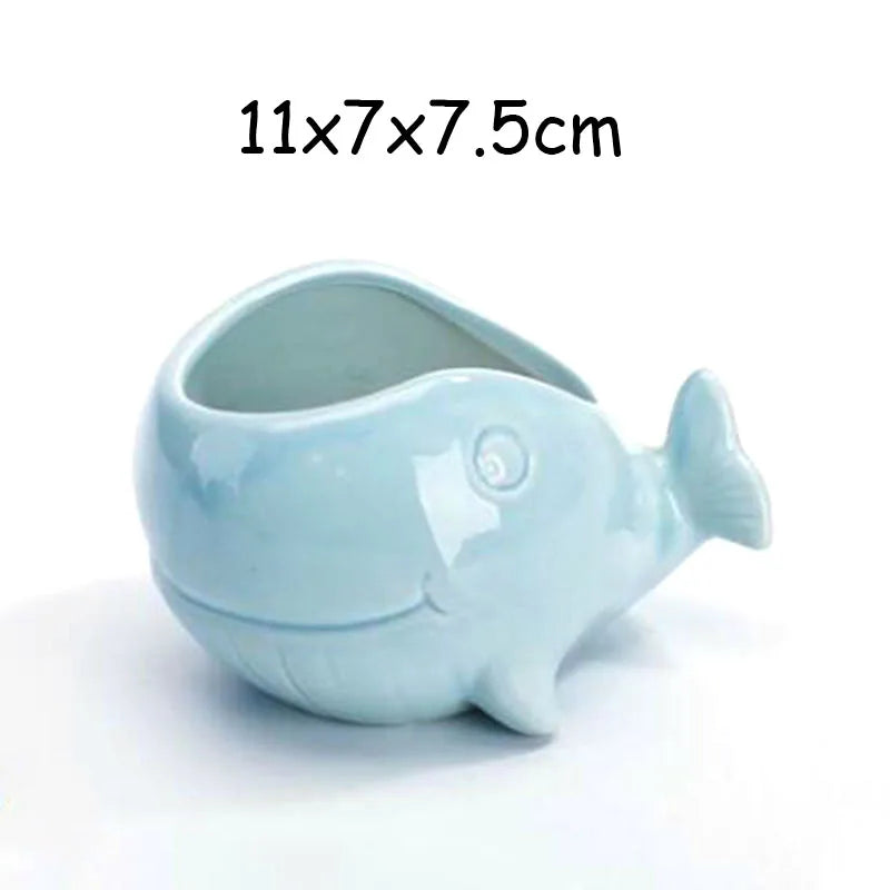 petit cache pot ceramique bleu motif poisson marin decoratif plante succulente maison