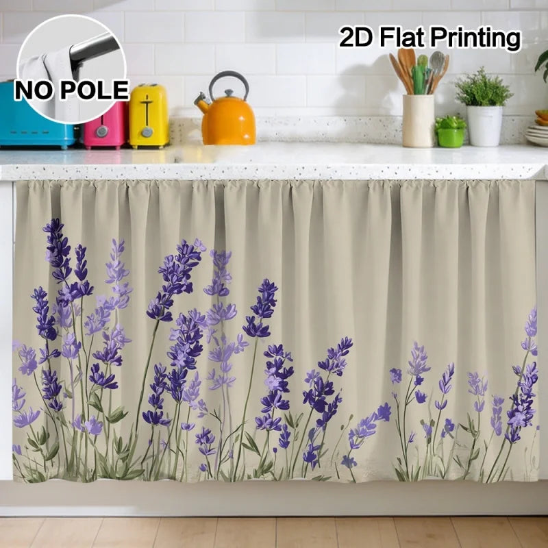 rideau cuisine fleur lavande violet beige clair classique machine wash polyester