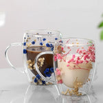 tasse verre double paroi fleurs séchées rose bleu moderne 350ml transparent