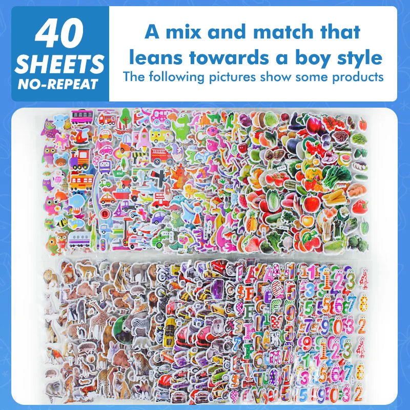 sticker 3d multicolore animaux chiffres véhicules adhésif scrapbooking artisanat enseignement récompense élèves activités