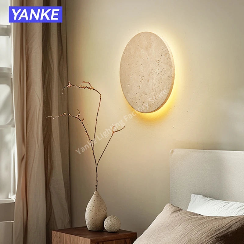 applique murale moderne bois beige texture granulaire led 4000k adhésive chambre salle manger