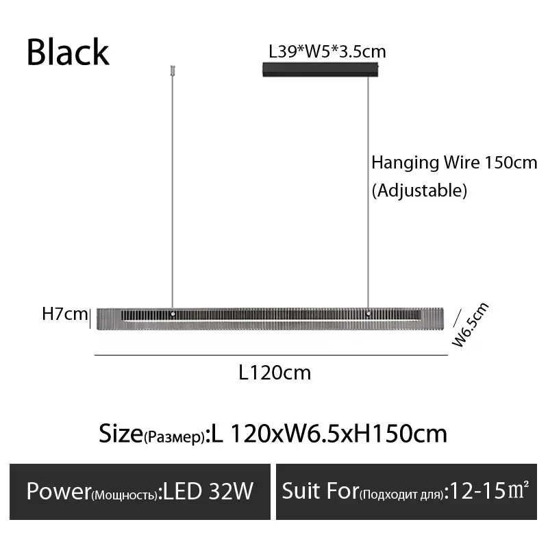 lampe suspendue moderne noir doré rayures horizontales câble électrique salon chambre restaurant cuisine