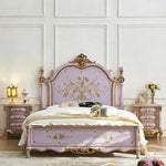 lit violet classique tête lit fleuri ornementation baroque doré chambre coucher moderne minimaliste
