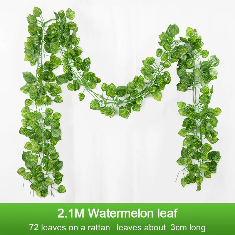 guirlande feuilles artificielles vert naturel extérieur 72 feuilles 2.1m ovales simples decoration jardin maison