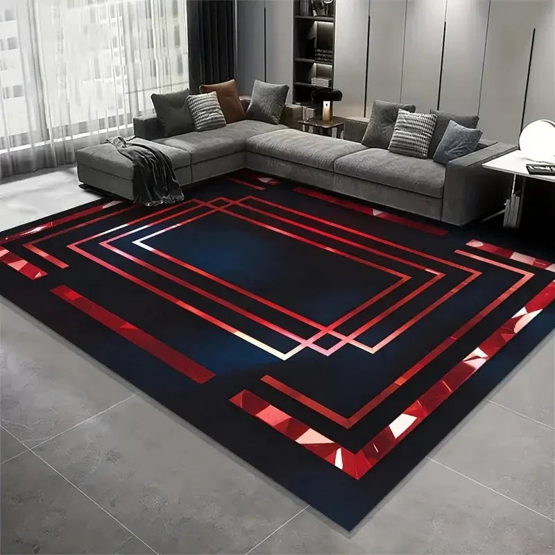 tapis moderne abstrait polypropylène noir bleu rose jaune salon chambre extérieur