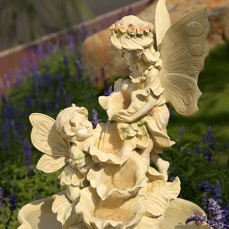 fontaine résine fées enfant aquatique decoration intérieure basse transparente fleuri maison