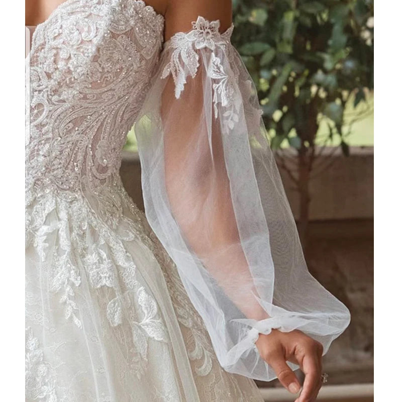 robes mariée blanches dentelle sequins manches amovibles tulle transparentes romantique princess ball gown