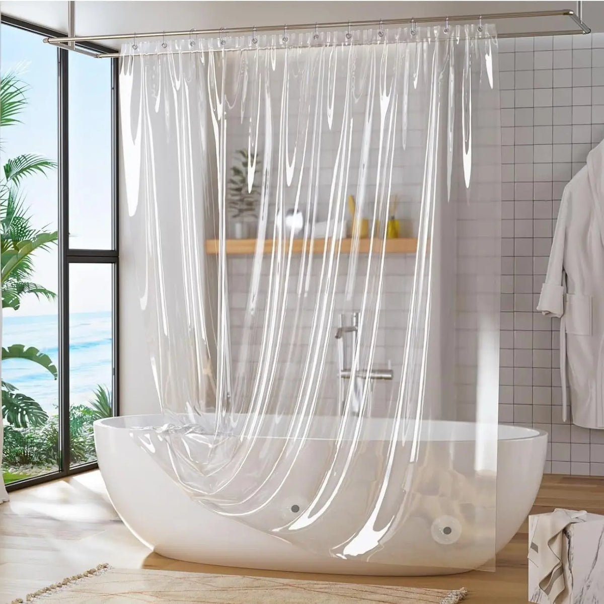 rideau douche moderne transparent imperméable aimants lestés eva uni 180cm 200cm