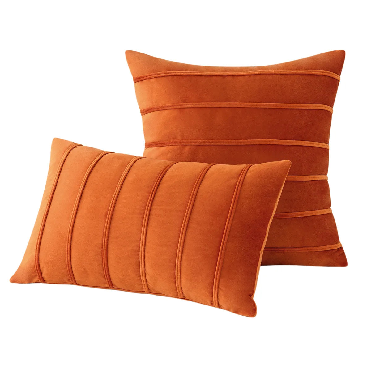 coussin décoratif salon rayures horizontales velours orange bleu marine bordeaux moderne garnissage