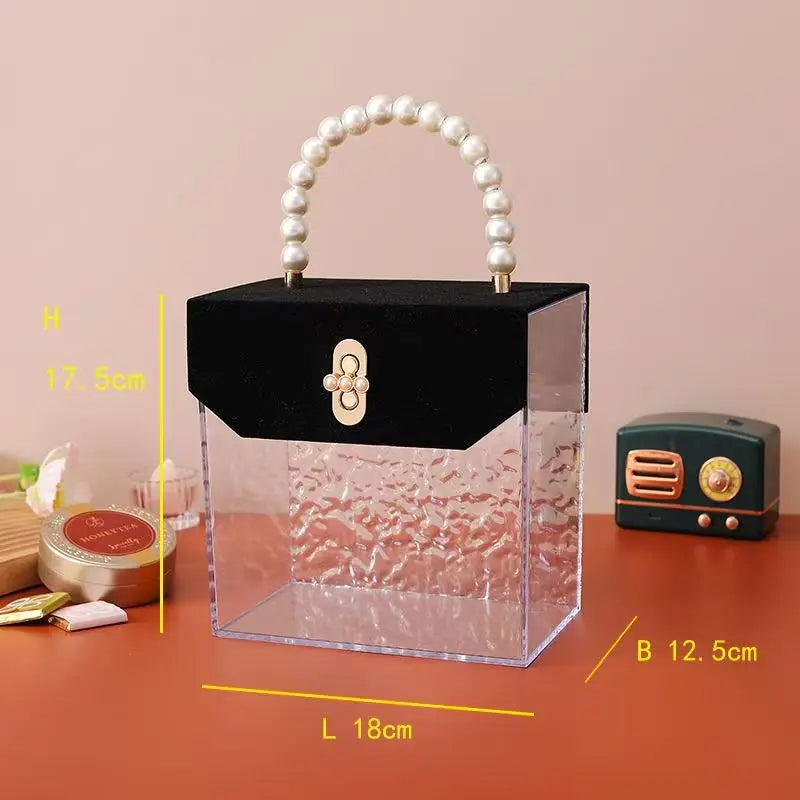 sac main transparent acrylique moderne géométrique blanc orange violet noir rouge vert chic poignée