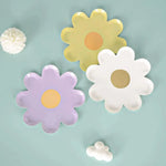 assiettes jetables fleurs dorées blanc vert jaune rose violet moderne fête enfants