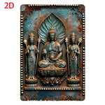 statue bouddha aluminium relief sculpté gris brun beige décoration murale intérieur extérieur (Seulement 14