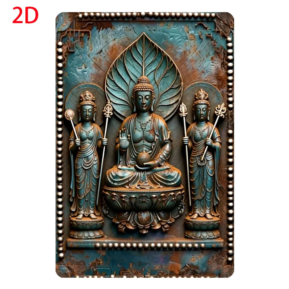 statue bouddha aluminium relief sculpté gris brun beige décoration murale intérieur extérieur (Seulement 14